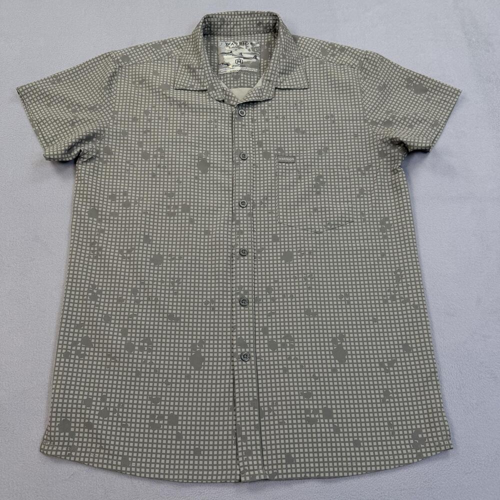 Warrior Desert Night Shirt Mens Medium Gray Camo Short Sleeve Stretch Button Up